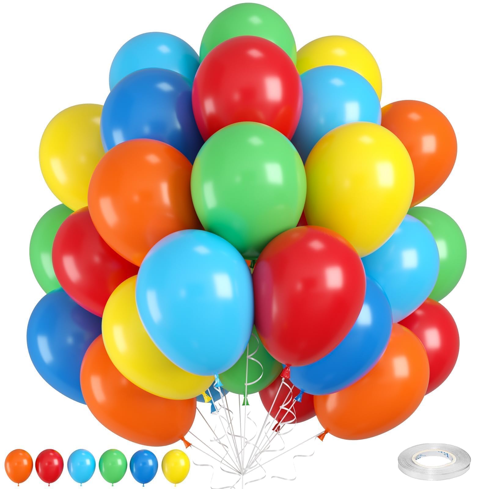 Red Yellow Blue Green Balloons,Rainbow Balloon,12 Inch Red Blue Green Yellow and Orange Colourful Balloons for Birthday Baby Shower Festival Carnival