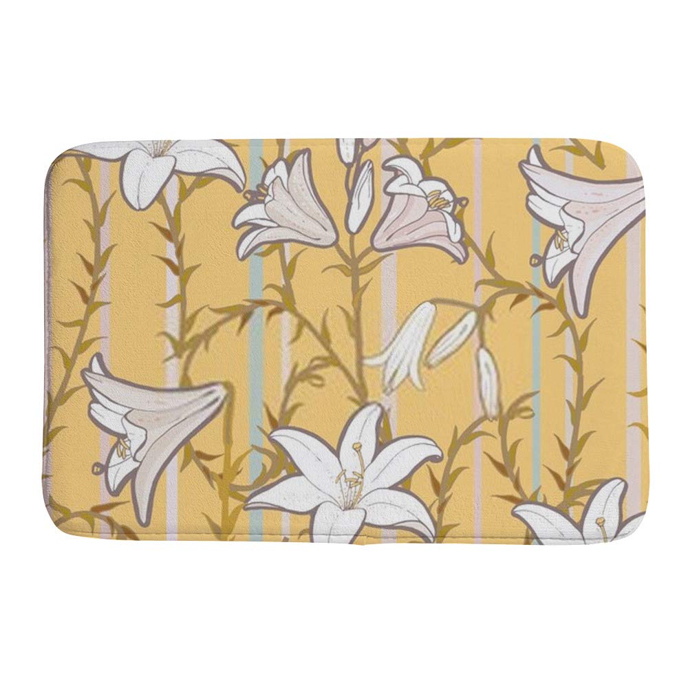 Tapis de bain fleurs de lys en velours corail ultra doux jaune 91x61cm