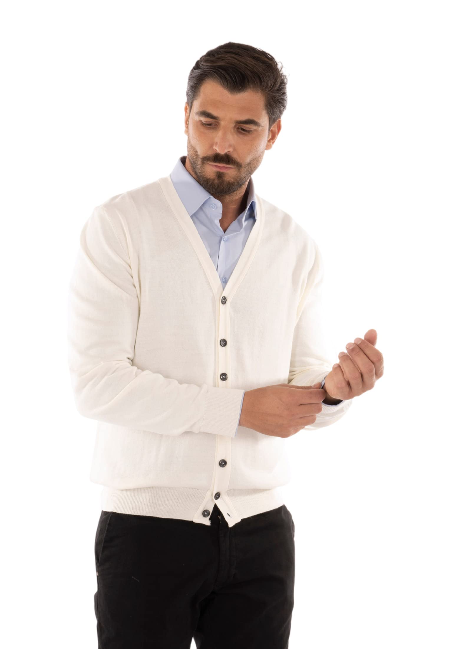 Ciabalù - Cárdigan para hombre de lana de invierno, botones de jersey, Slim Fit, negro, verde, azul, burdeos, informal, suéter ajustado elegante