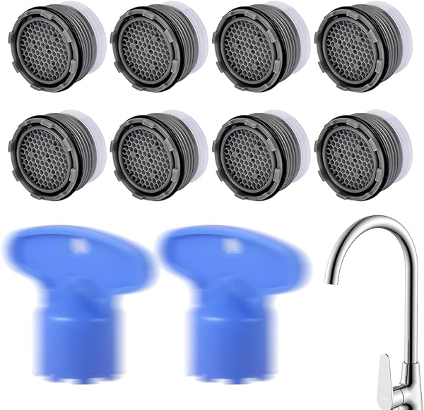 IEBTAWN LYITZW 8 Pieces Aerator Tap M18.5 with 2 Keys, Replacement Kit for Splash Filter, Easy Installation for Home Plumbing and Bathroom Maintenance - 1