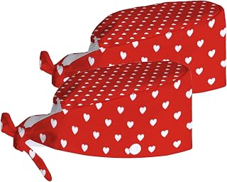 Working Cap with Sweatband Button Tie Back Hats Polka Dots Red Geometric Work Hat Skull Cap for Women Men 2 pack