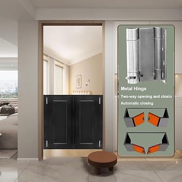 Swinging Cafe Doors, Interior Solid Wood Swing Door, Saloon Cafe Doors with Metal Hinges, Two-Way Double Swinging barn Door, Bar Half Doors for Shop Entrance Partition(Black,37 X 39)
