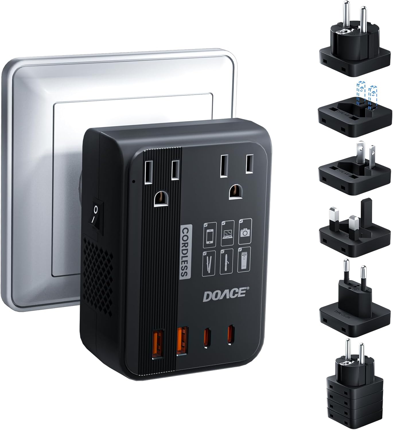 DOACE 350W 220V to 110V Converter for European Travel, Cordless Voltage Converter US to Europe for Using Most U.S. Travel Devices Abroad- Hair Straightener Curler Shaver Toothbrush Laptop Camera Phone Black