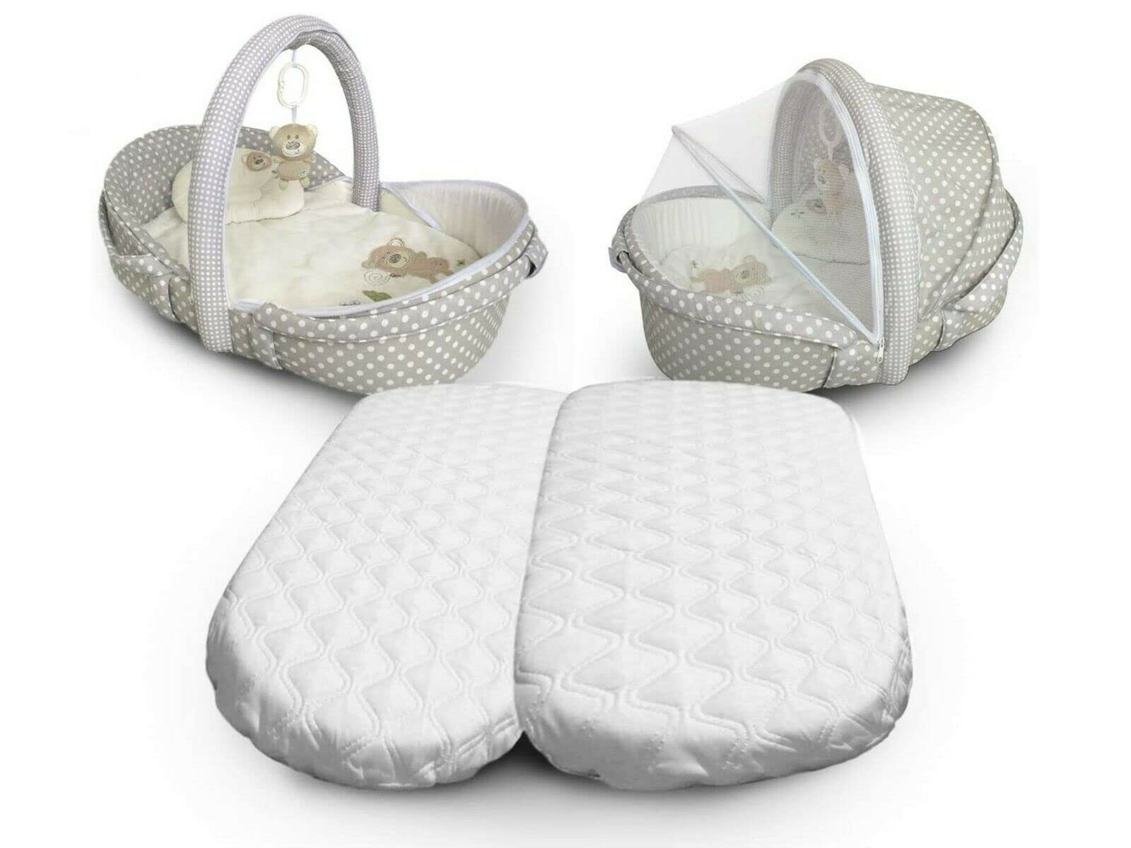 Soodie&Zuzu's Moses Basket Baby Crib Mattress Quilted Pram Anti Allergy Soft Breathable 65-70 CM Length 26-30 CM Width 4CM Depth For Infants (65 X 28 CM)