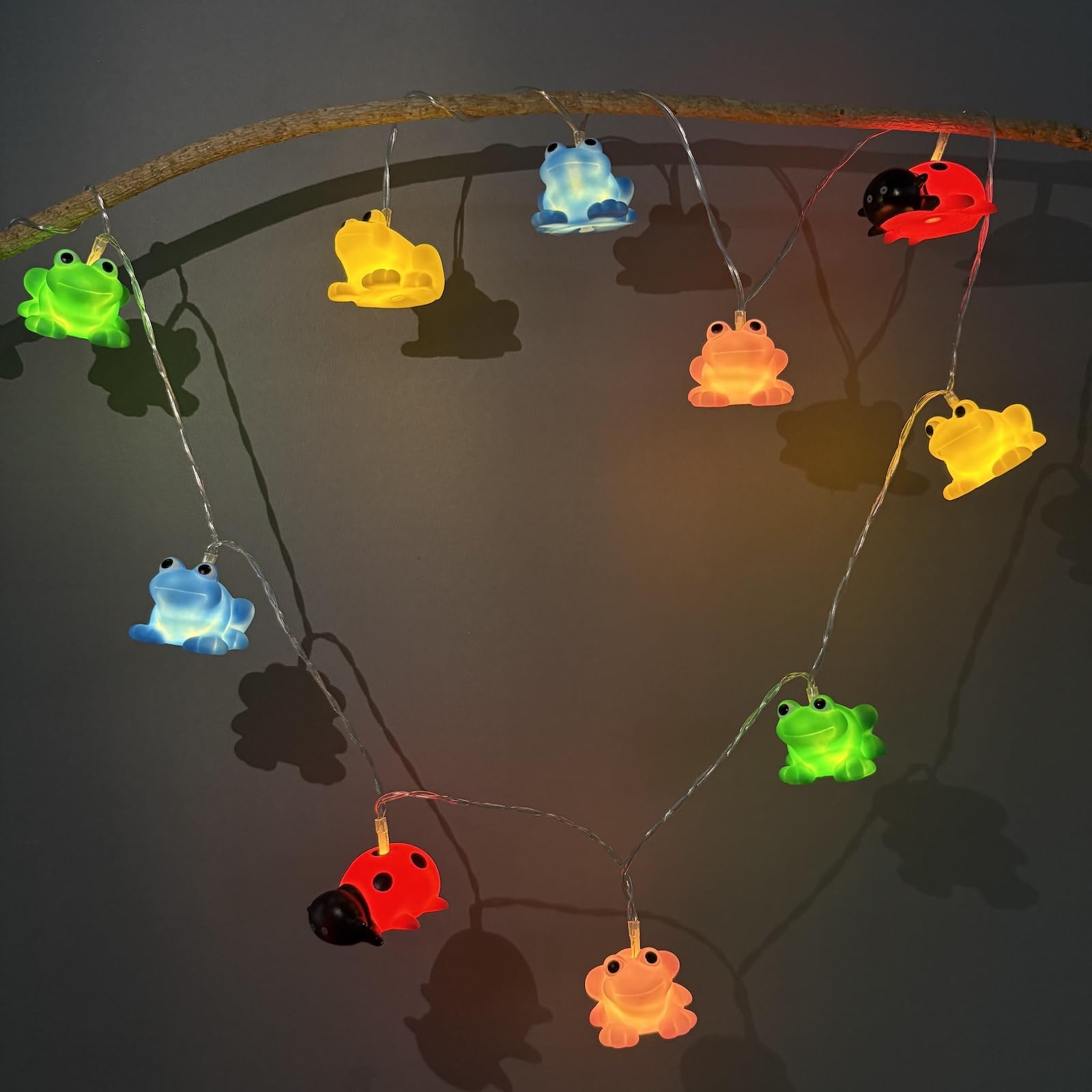 Riaxuebiy Frog Fairy Lights 1.65m Length 10 LEDs Colorful Frog String Lights Warm White Battery Operated Bedroom Children Room Decor Chain of Lights (Colorful Frog)