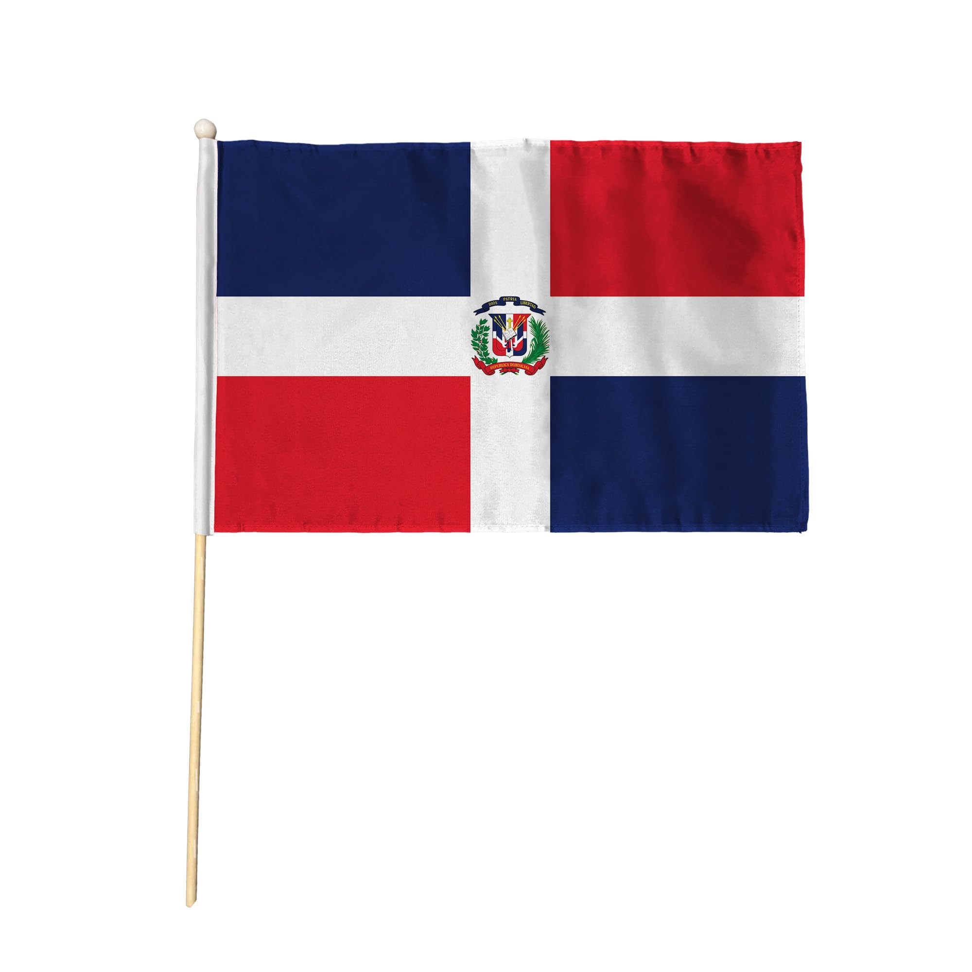 Flagtex Dominican Republic Hand Waving Flag (9x6 Inch) - Premium Wooden Stick Hand Flag 9x6 Inch Natural Wood Pole Caribbean Cross Coat of Arms Flag — image 1