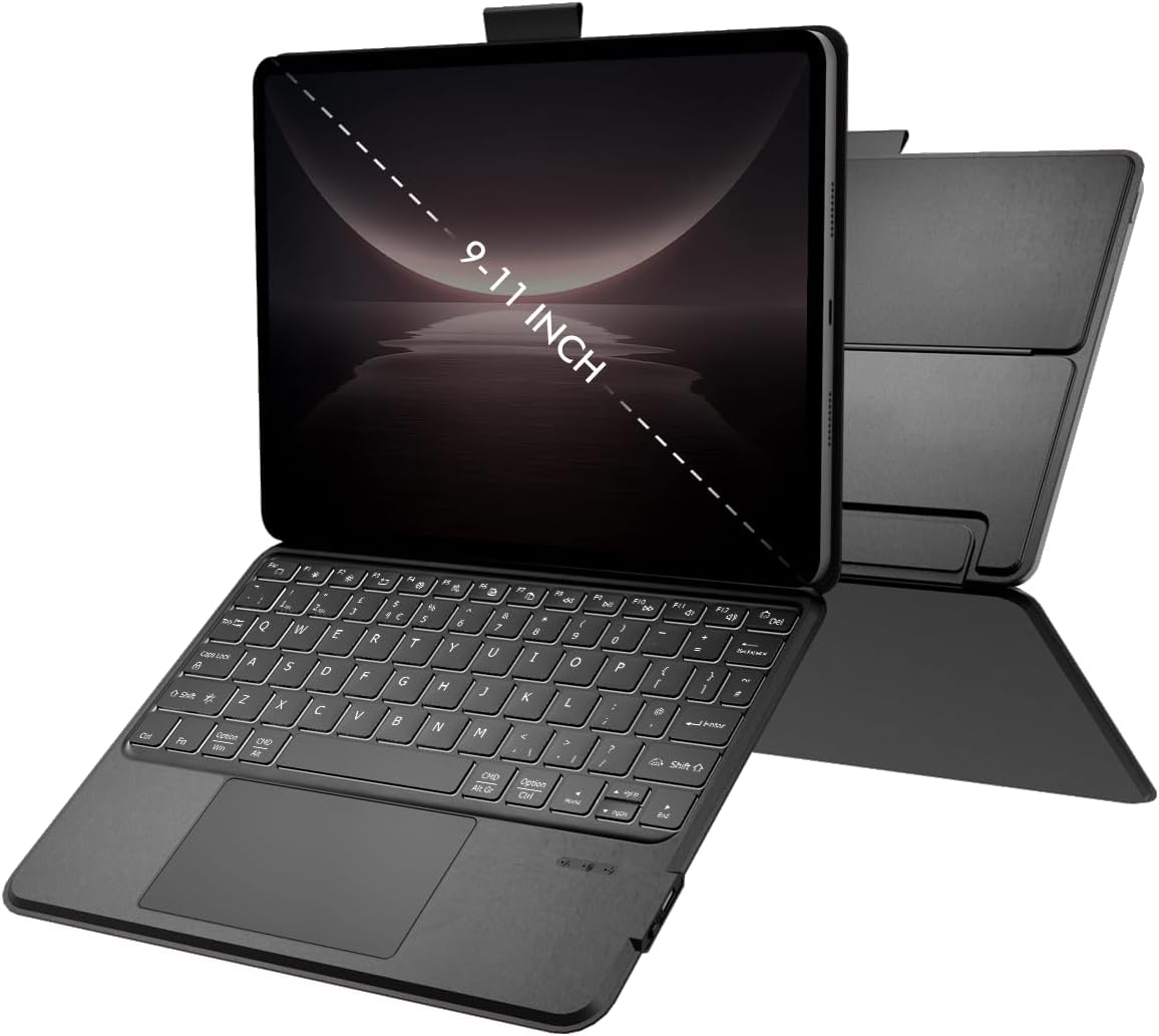 Doohoeek Bluetooth Keyboard Case for 9-11 Inch Tablets, Detachable Backlit Keyboard with Trackpad, Reusable Adhesive, Left Camera Cutout, Stylus Holder for Android, iPad OS/iOS and Windows Doohoeek Bluetooth Keyboard Case for 9-11 Inch Tablets, Detachable Backlit Keyboard with Trackpad, Reusable Adhesive, Left Camera Cutout, Stylus Holder for Android, iPad OS/iOS and Windows