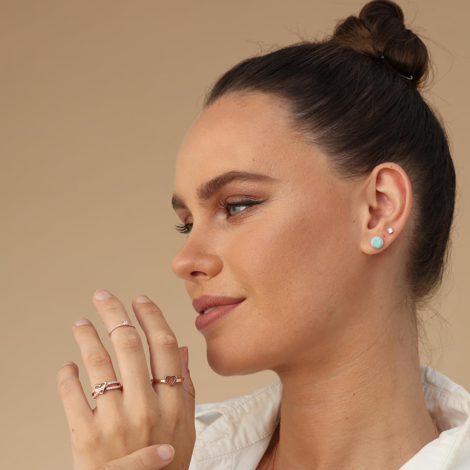 7MM Turquoise Gemstone Stud Earrings for Women Bezel Set Round Dome Button Earrings in 14K Gold Plated 925 Sterling Silver Birthstone Jewelry Gift for Her - Image 5