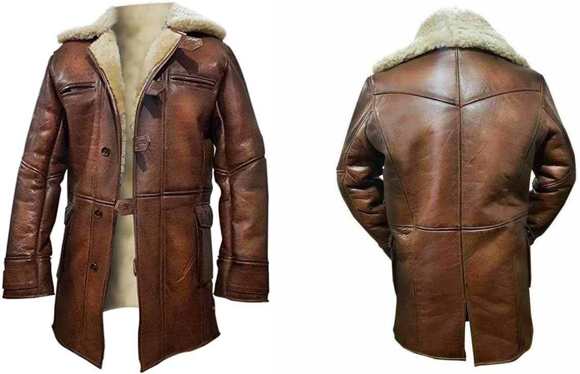 Tom Hardy Jacket Shearling Coat TDKR Bane Winter Distressed Brown Leather Jacket
