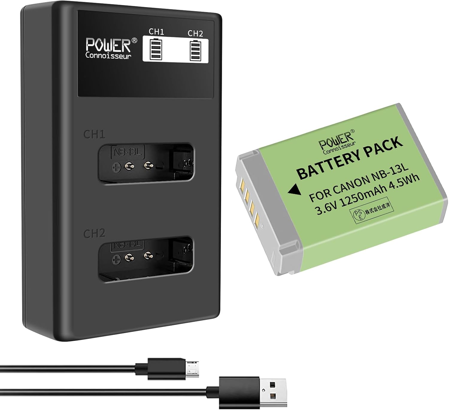 Canon対応 NB-13L互換 USB 充電器 適用 PSG5X MARKII3.6V 1250mAh カメラ 互換 バッテリー2