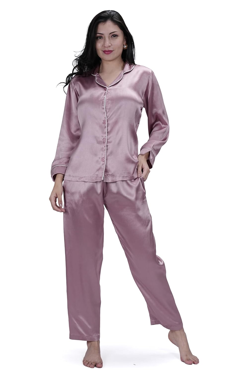 Nitemode Blush Pink Satin Pajama Set for Women – Soft, Lightweight, Breathable Loungewear Nightwear, Relaxed Fit Sleepwear Nitemode Blush Pink Satin Pajama Set for Women – Soft, Lightweight, Breathable Loungewear Nightwear, Relaxed Fit Sleepwear