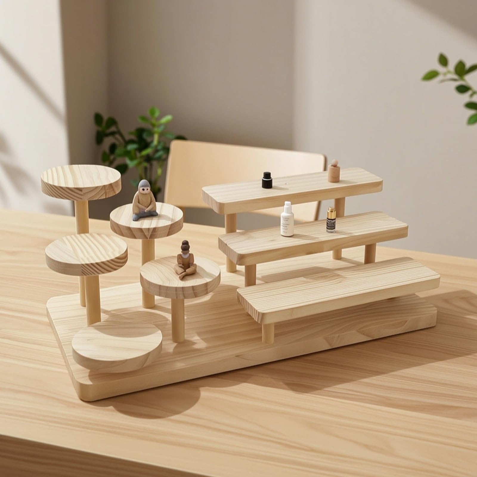 Display Regal Holzregal Aufsteller Stufenregal Ablageständer Gestuftes Layout für Sichtbarkeit Und Struktur aus Massivholz mit Warmer Oberfläche für
