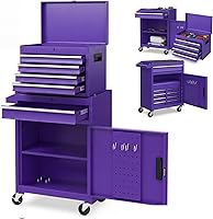 Vista 11 de Goplus Cofre de herramientas con ruedas, organizador de 5 cajones con ruedas bloqueables y cajones deslizantes, parte superior desmontable y estante