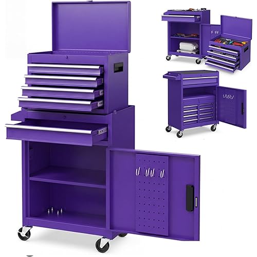 Goplus Rolling Tool Chest, 5-Drawer Tool Box Organizer w/Lockable Wheels & Sliding Drawers & Detachable Top & Adjustable Shelf, Tool Storage Cabinet for Garage Workshop