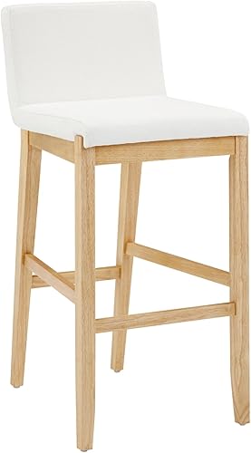 Vista 44 de Nathan James - Gracie - Moderno taburete alto con respaldo, silla alta tapizada con lino texturizado natural y patas de madera cepillada