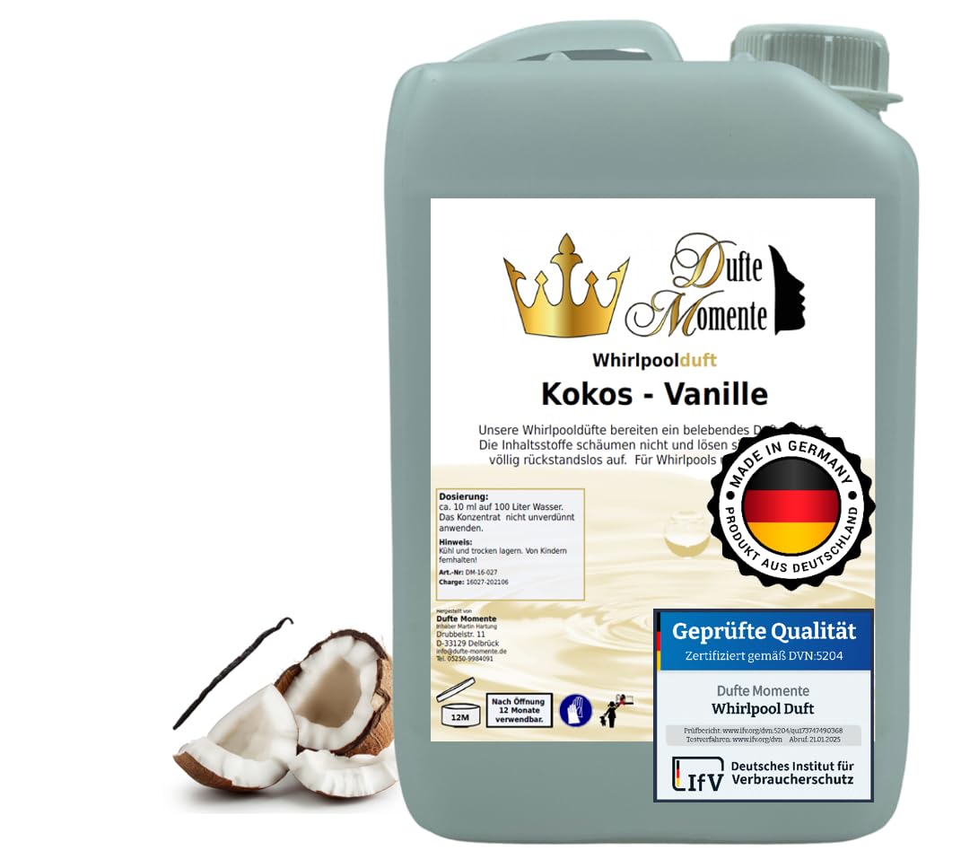 Dufte Momente Whirlpool Duft Kokos-Vanille – exotisch & cremig – schaumfrei für Whirlpool & Badewanne – vegan & Made in Germany (3 Liter)