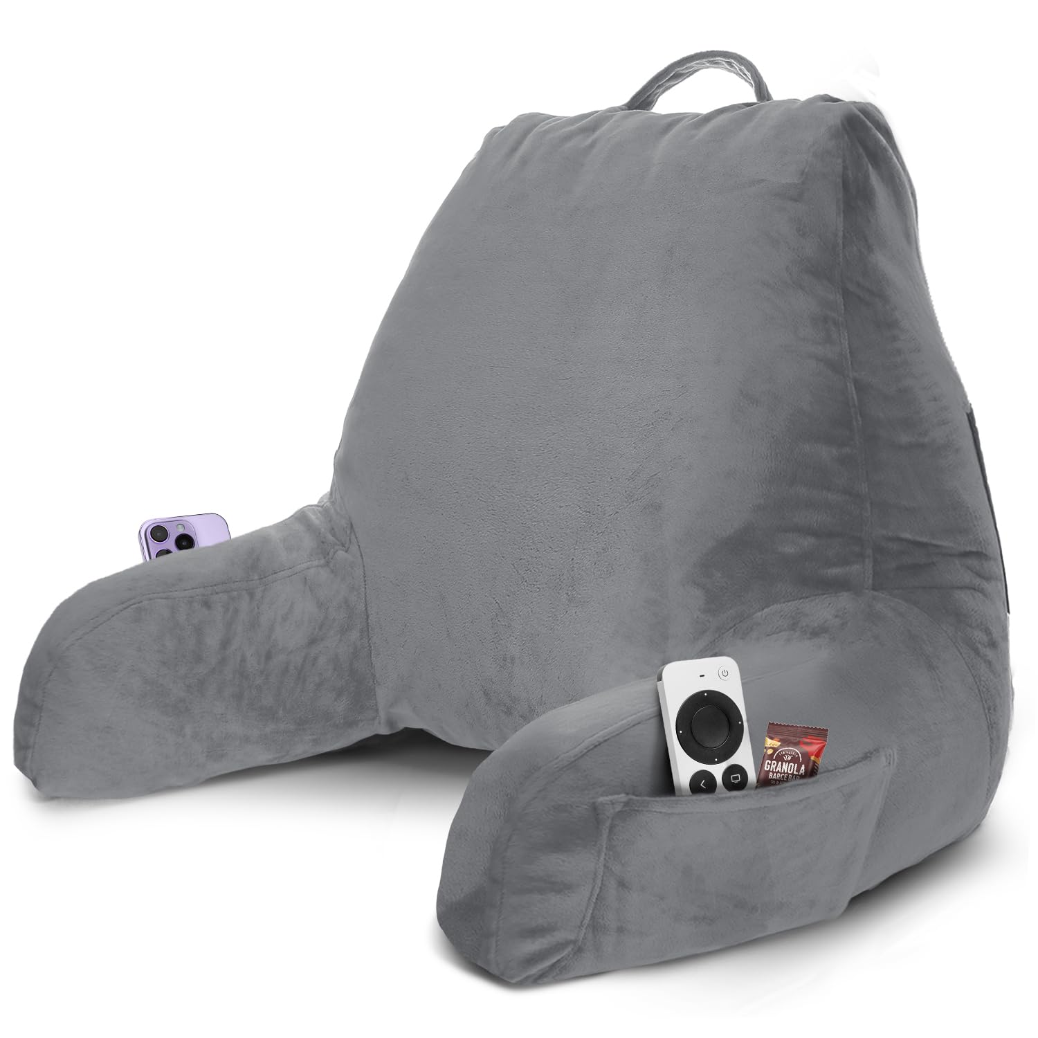 Nestl Reading Pillow with Shredded Memory Foam, Designed for Sitting Up in Bed and Couch, Back and Arms Adjustable Support for Adult &amp; Teens Backrest Pillows for Reading, with Washable Cover Grey