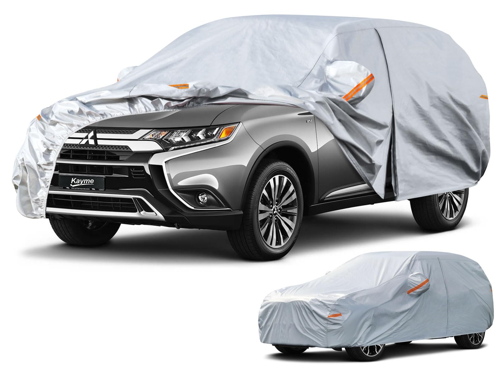 Kayme 6 Layers SUV Car Cover Custom Fit for Mitsubishi Outlander (2005-2025) Waterproof All Weather for Automobiles, Outdoor Full Cover Rain Sun UV Protection.Silver