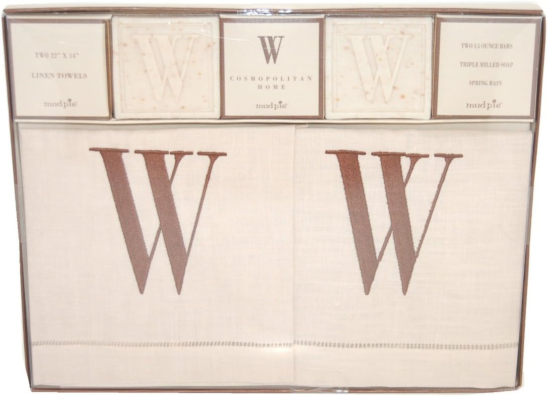 Mud Pie Initials Cosmopolitan Home Linen Towels and Soap Gift Set, Letter O