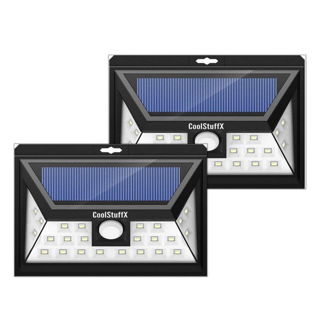 Coolstuffx 24 LED Motion Sensor Solar Security Lights. Waterproof, Sensitive Wide Angle Sensor, Ultra Bright LED, Smart Lighting Modes, Security for Gardens, Driveway, Yard, Front Door (Pack of 2)
