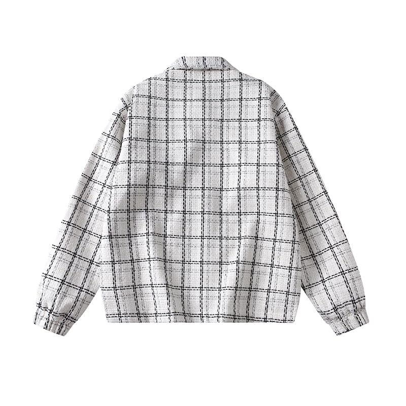 Teenager Plaid Jacket, Stylish Casual Coat in White and Black2