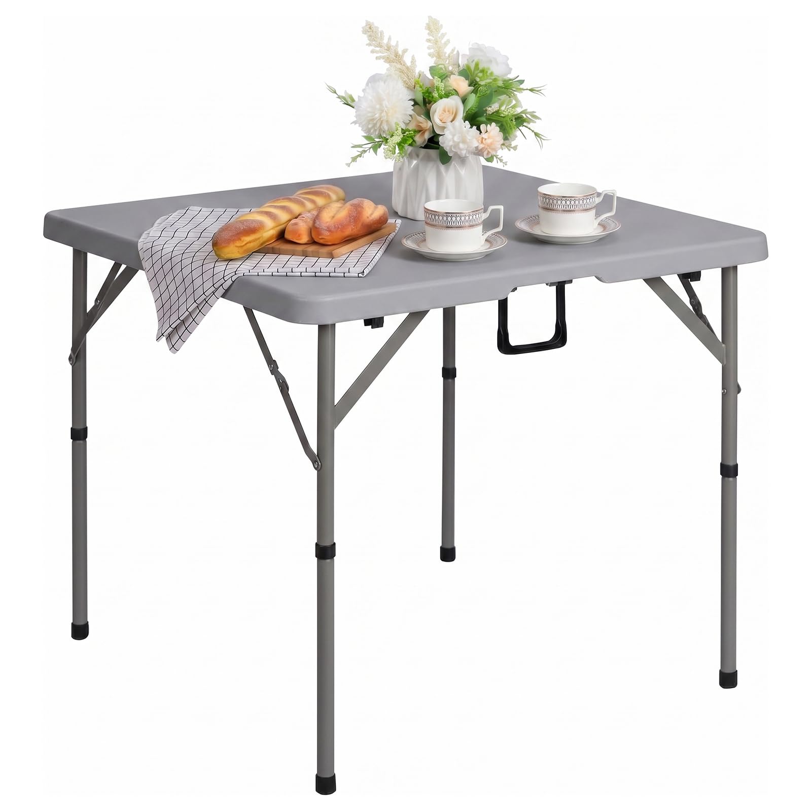 HollyHOME Square Folding Table 2.8FT/87cm Garden Table Foldable Dining Table for Camping Picnic Balcony Portable Plastic Trestle Table for Party BBQ Catering Kitchen Outdoor Indoor, Grey
