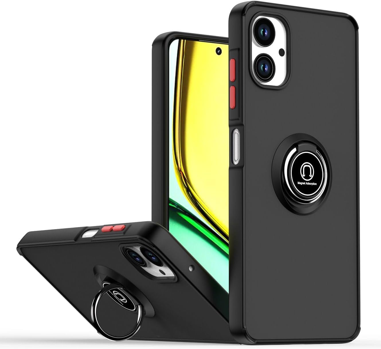 Case for Samsung Galaxy A06 Rotational Metal Ring Kickstand Cover Anti Fingerprint Scratch Resistance Shockproof Matte Finish Hard Back Case Magnetic Car Mount Cover for Samsung Galaxy A06 (Black)