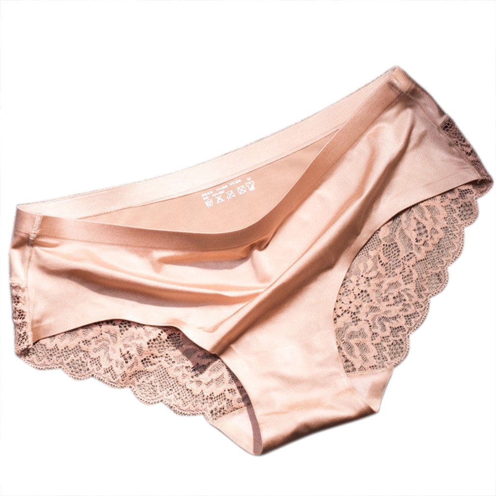 ZIYI Ladies Knickers Lace Womens Seamless Knickers Satin Knickers High Cut Silk Underwear Beige