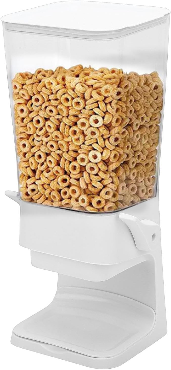 Cereal Dispenser, 5.5L Large Capacity Adjustable Snack Dispenser Food with MultiFunctional Storage for Pantry Kitchen Desktop (White)