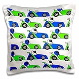 3dRose Boy Stuff Blue and Green Racecar Print-Pillow Case, 16 by 16' (pc_25339_1)