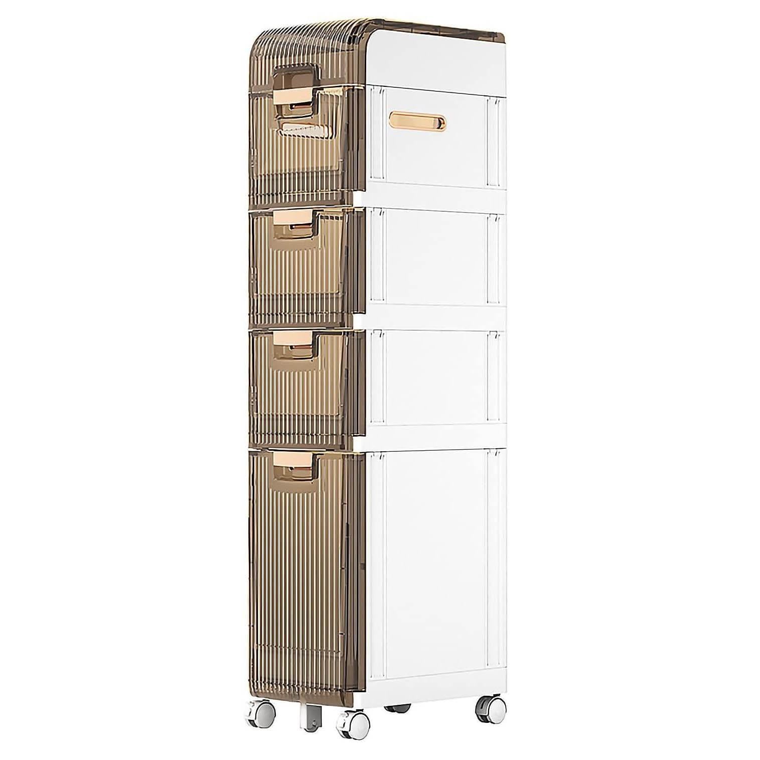 Badezimmerschrank, schmal, wasserdicht, Kunststoff, mit Türen und Feststellrollen, ideal für Toilettenpapier, Küche und Waschküche, Nizat 5. Etage Seitenturm