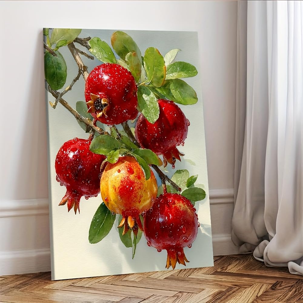 awtrhfc Pomegranate Watercolor Botanical Art Print Pomegranate Fruit Branches Painting Kitchen Wall Decor(70x100cm(28x39in)/No frame)