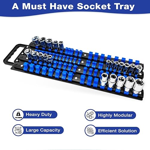 Miniatura 3 de Organizador de enchufes portátil con asa, bandeja de enchufes resistente con soportes y rieles extraíbles para enchufes SAE y métricos (80 unidades,