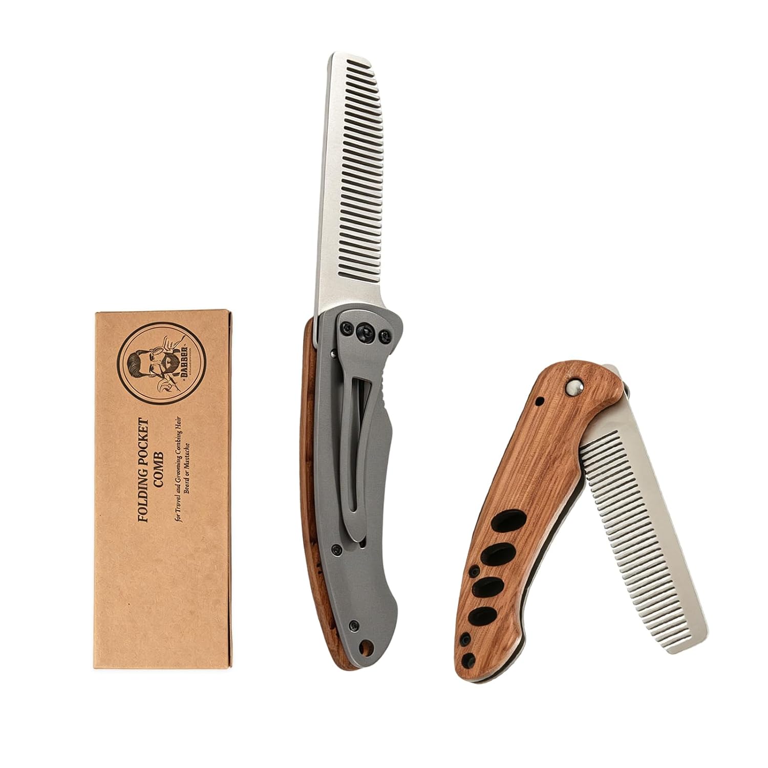 Folding Beard Comb for Men, Secure Lock & Pocket Clip, Lightweight 0.12lb