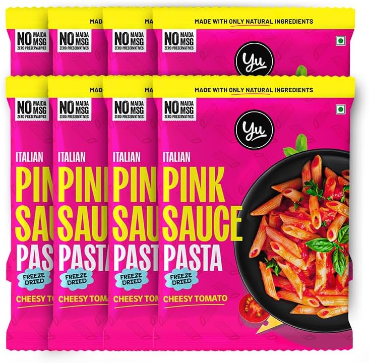 Italian Pink Sauce Pasta - No Maida - No MSG - No Preservatives - Instant Penne Pasta with Sauce - Ready to Eat Noodles in 5 Minutes - 520g (65g x 8pcs)