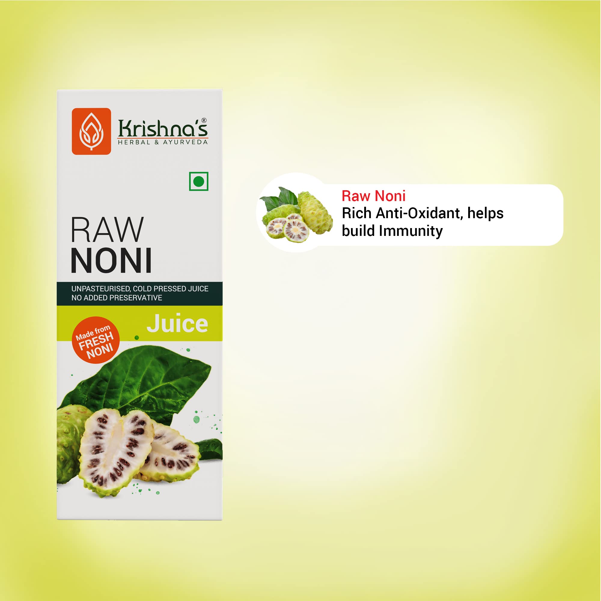 KRISHNA'S HERBAL & AYURVEDA Raw Noni Juice-1000 Ml|Preservative Free|No Added Thickener Color Or Flavor|Sugar Free Juice|Enhance Energy|Made With Fresh Noni Fruit (Morinda Citrifolia)