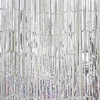 Nuoan Party Gold foil metallic curtain 2 m Photo Booth Tinsel Backdrop Door Curtains Perfect For Party Decorations-silvery