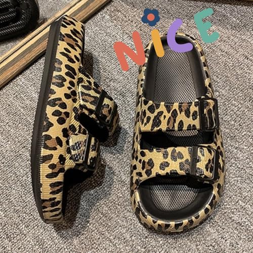 Women's Leopard Print Double Buckle Cloud Slides Open Toe Thick Sole EVA Pillow Slippers for Indoor & Outdoor3