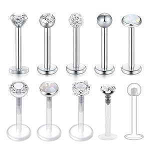 MODRSA 16G Durchsichtig Acryl & Chirurgenstahl Lippenpiercing Stud Labret Piercing Tragus Helix Piercing Bioflex Lippen Retainer Schmuck 8MM Stab