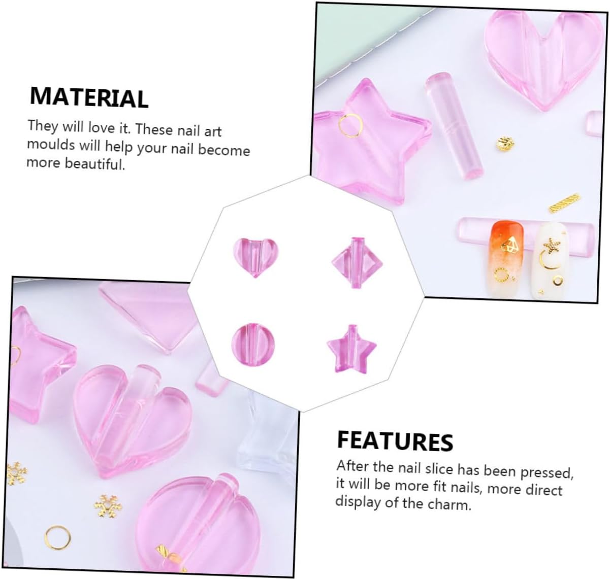 Artibetter 20pcs Nail Embossing Mould Frosted Nail Art Tools for Manicure Includes Star and Heart Shapes for Professional and Home Use