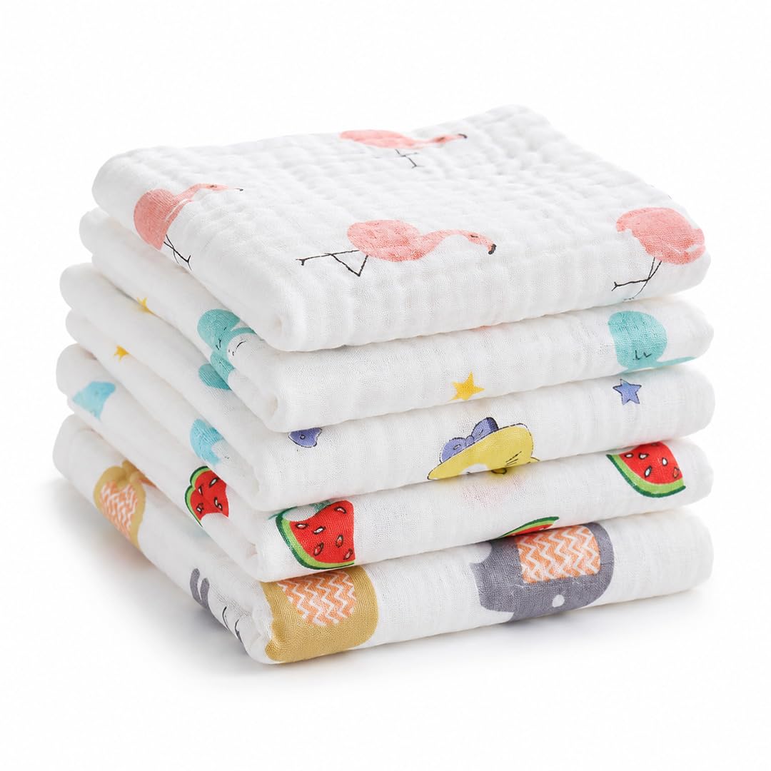 MOM CARE Muslin Cotton Face Towels For Newborn Baby Extra Soft Hankies Reusable Napkins For Infants Toddlers (Pack Of 5) White, 500 TC-image-38