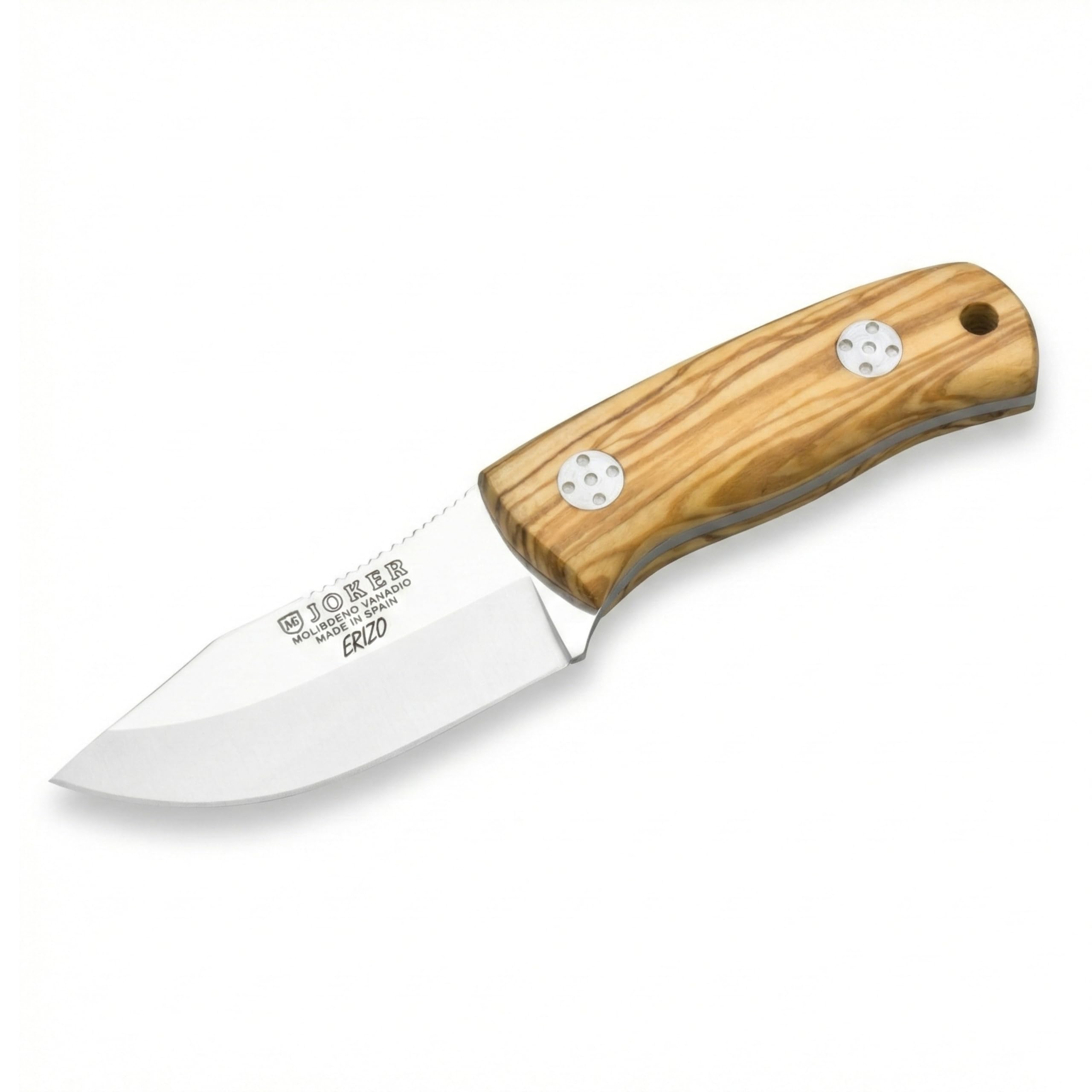 joker Coltello da caccia Riccio con Coltello Bushcraft in legno d'ulivo e lama in acciaio inox MOVA 7,5 cm, 130 grammi, CO75 per la pesca, la caccia, l'escursionismo, il campeggio