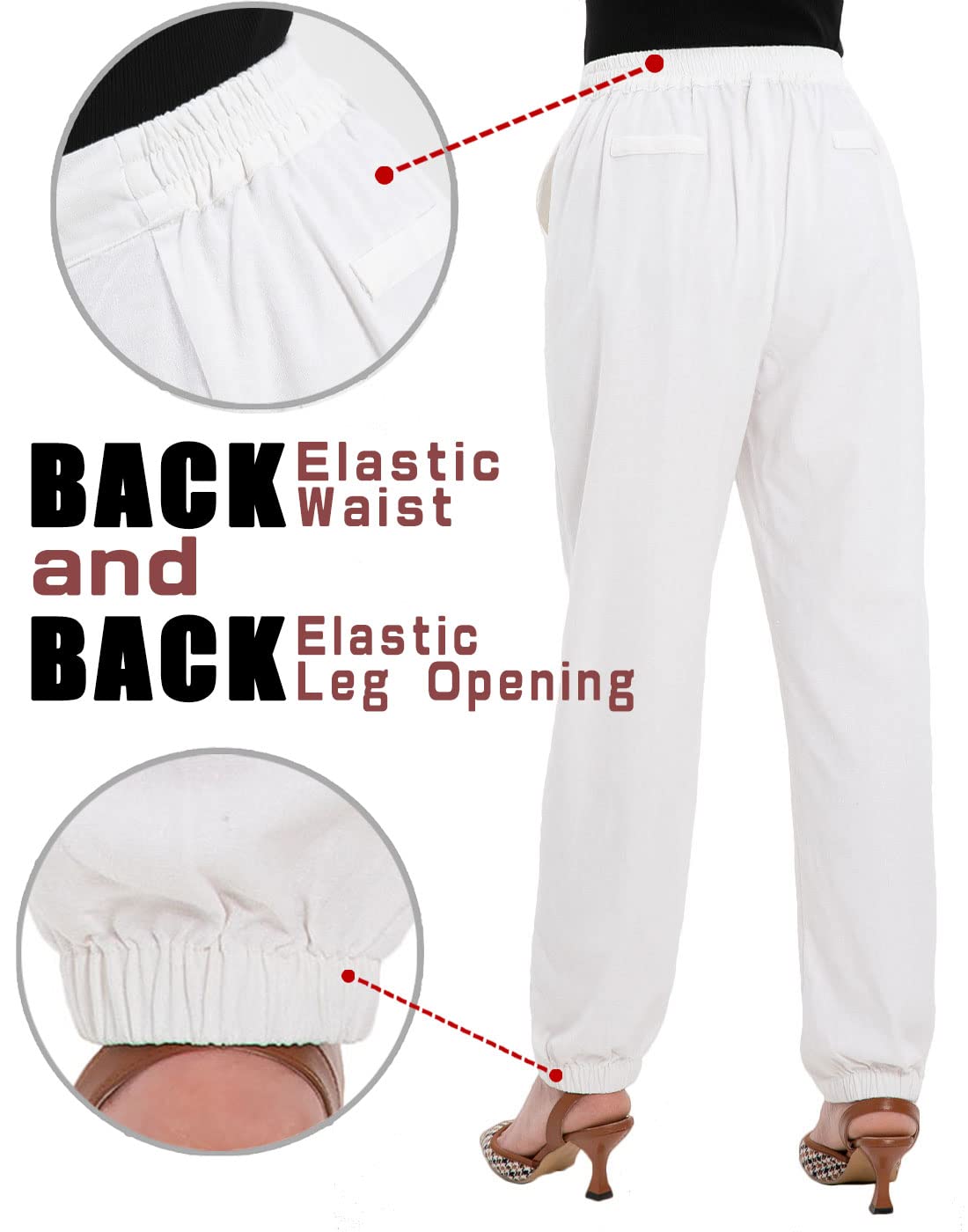 Bonnorth Womens White Work Summer Pants for Women Western Dress Pants with Pockets Womens Slacks for Work Professional White S(8-10)