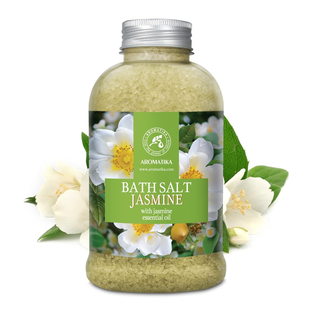 Sels de Bain Jasmin 600g - Sels Marins Aromatisés à l'Huile Essentielle de Jasmin - Sels de Mer Apaisantes et Hydratantes - Bain Relaxant - Soin du Corps - Bon Sommeil