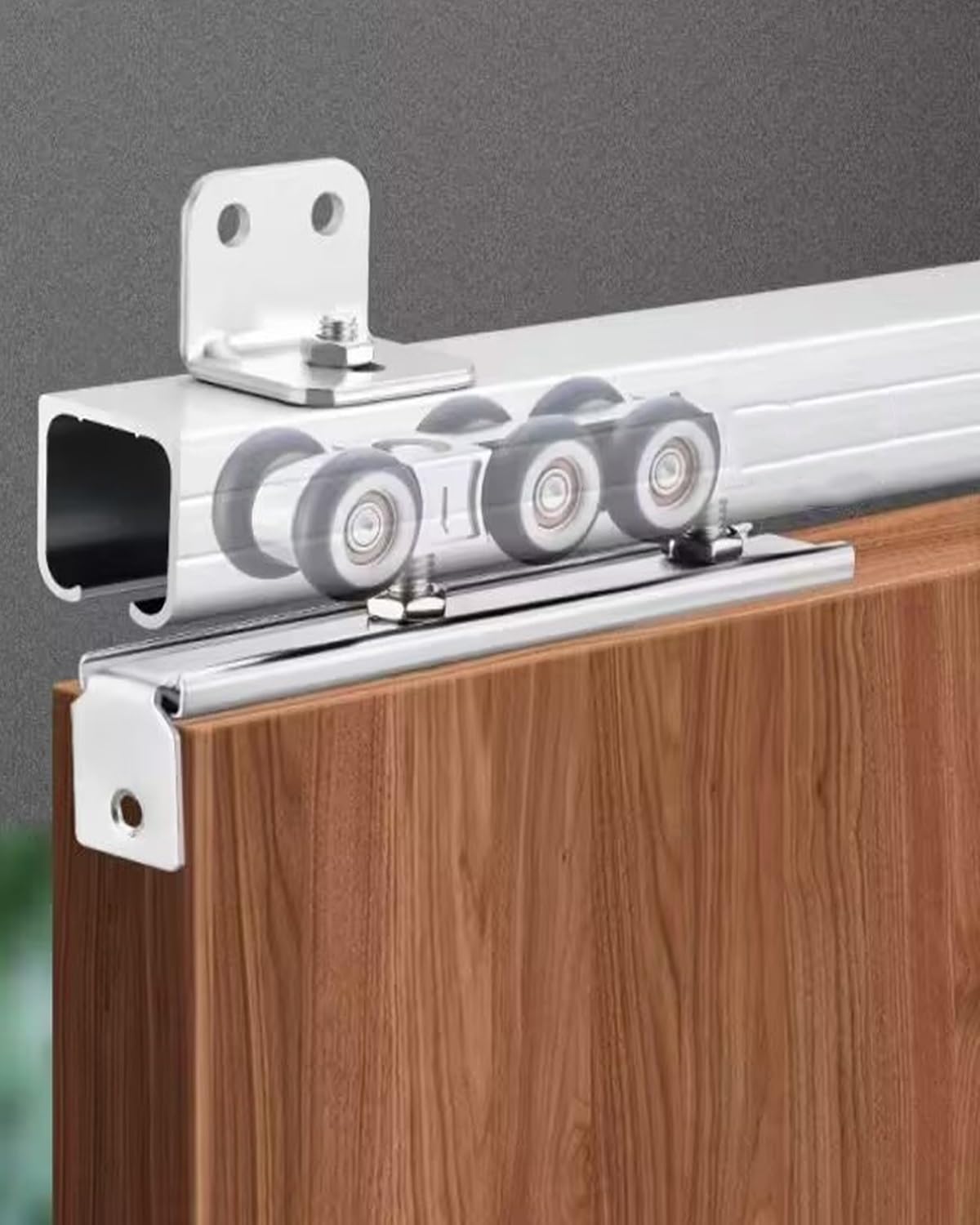 Minglez Silver Sliding Door Kit Side Mount Sliding Wood Door Track, Barn Door Hardware Kit For Cabinet Door/Bifold Door, Kitchen Pocket Door Track And Rollers Set(,72In/182.9Cm)