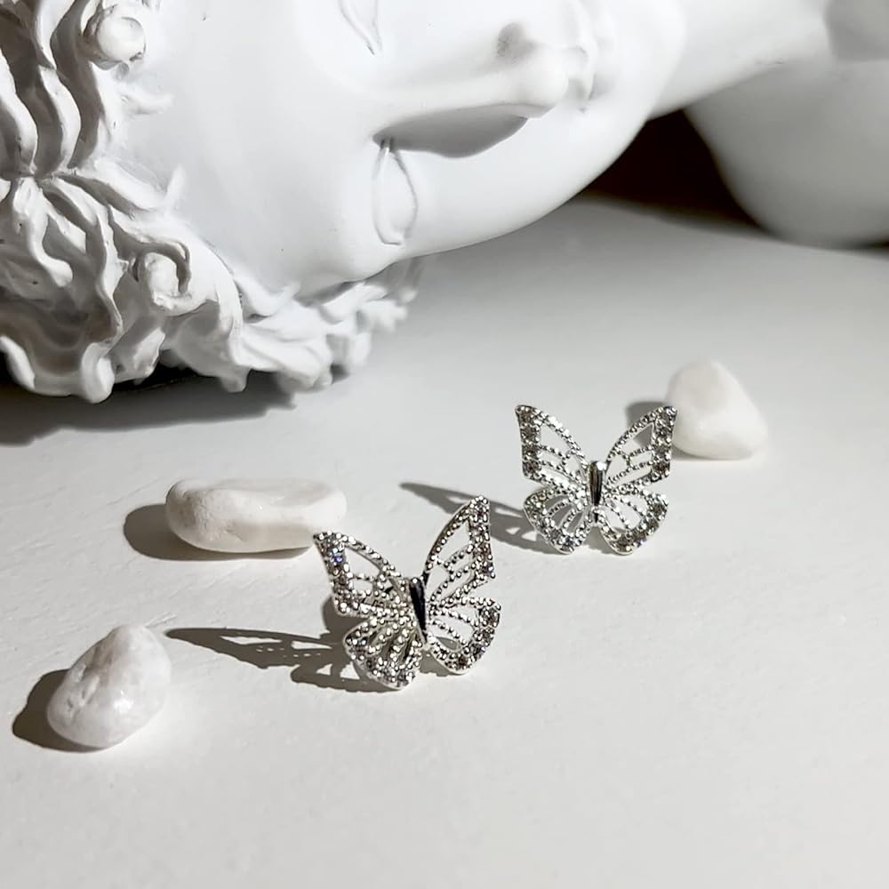 Amazon.com: Lulii Butterfly Earrings Silver Butterfly Stud