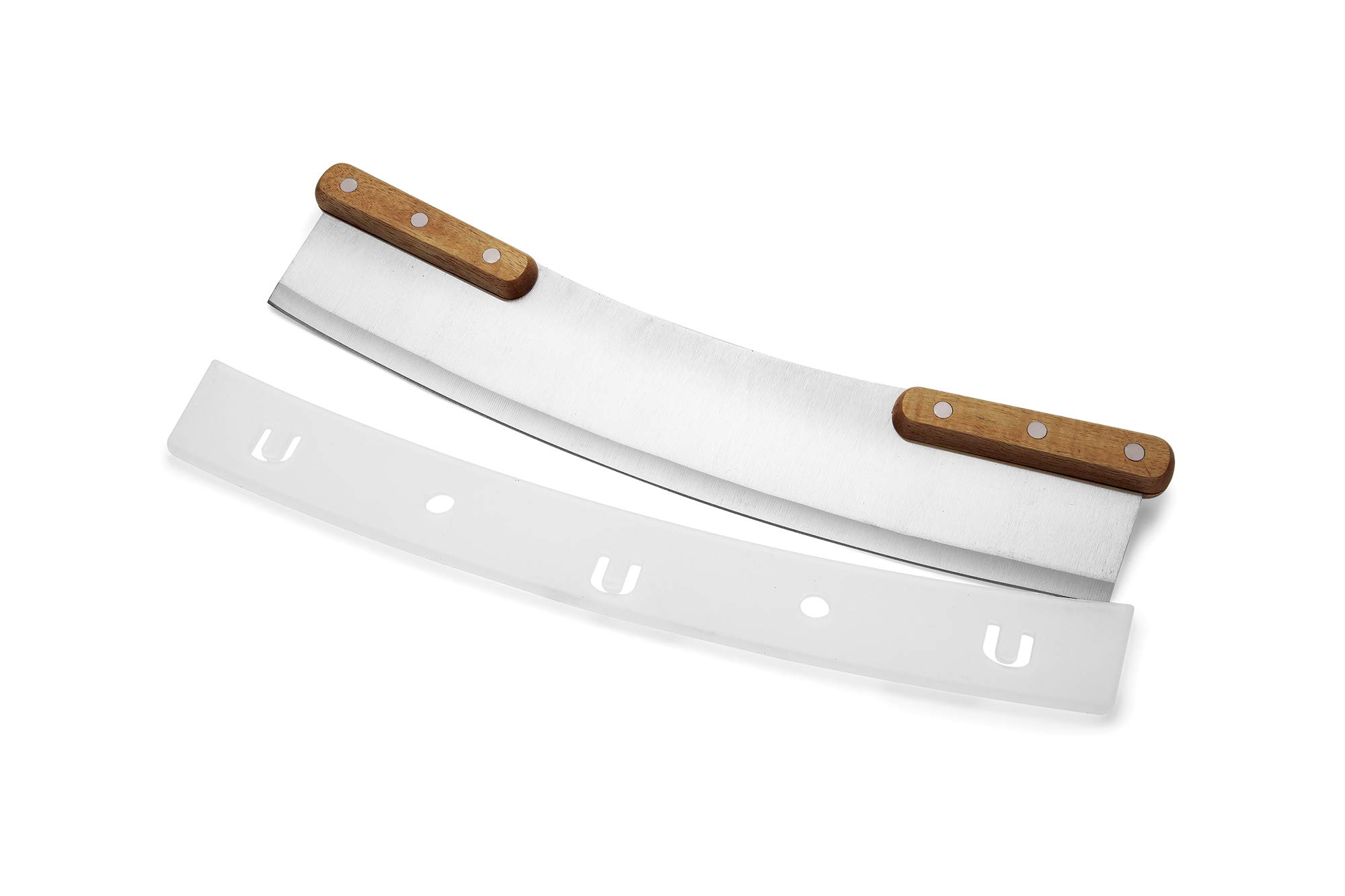 OutsetAcacia Wood Handled Extra-Large Pizza Rocker with Protective Case, 13-Inch Blade, Stainless Steel