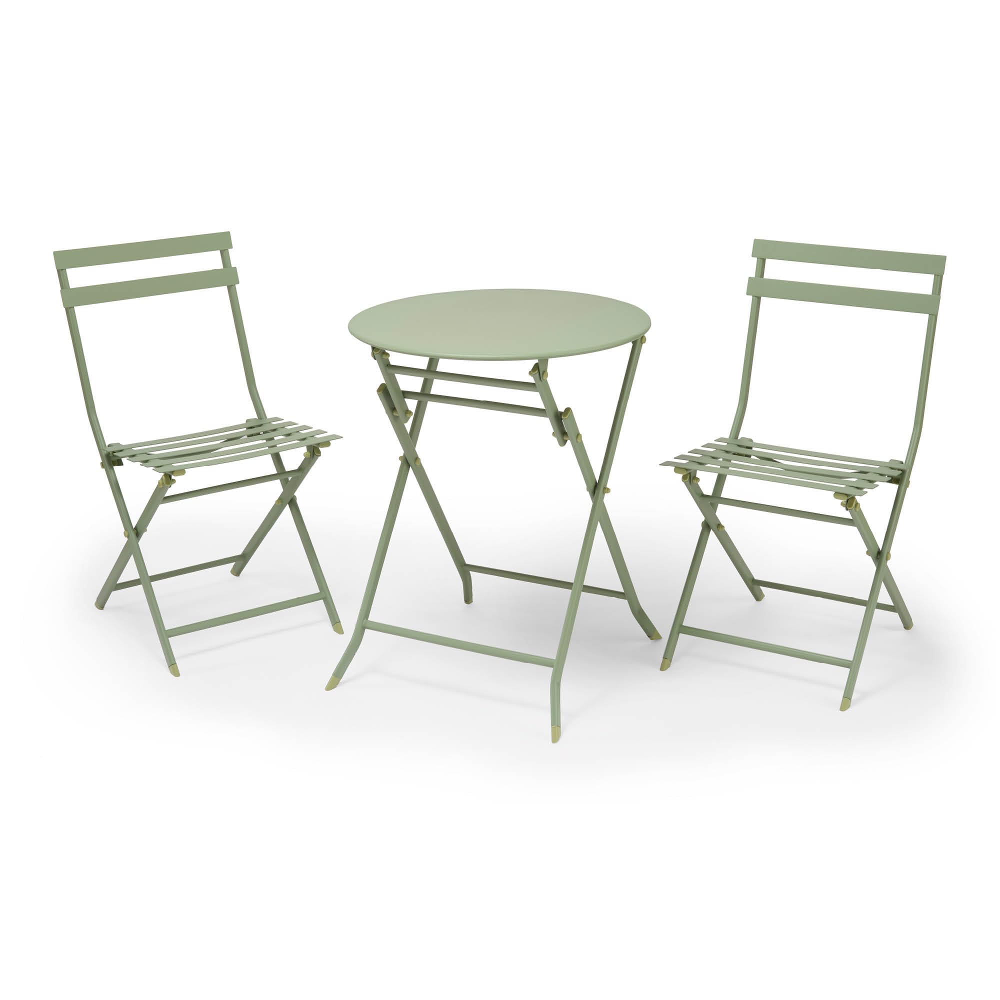 VonHaus Folding Bistro Set for 2 - Sage Green 3 Piece Garden Table and Chairs Set - Weather Resistant Durable Reinforced Steel Frame for Outdoors, Balcony and Patio Furniture - Ravello