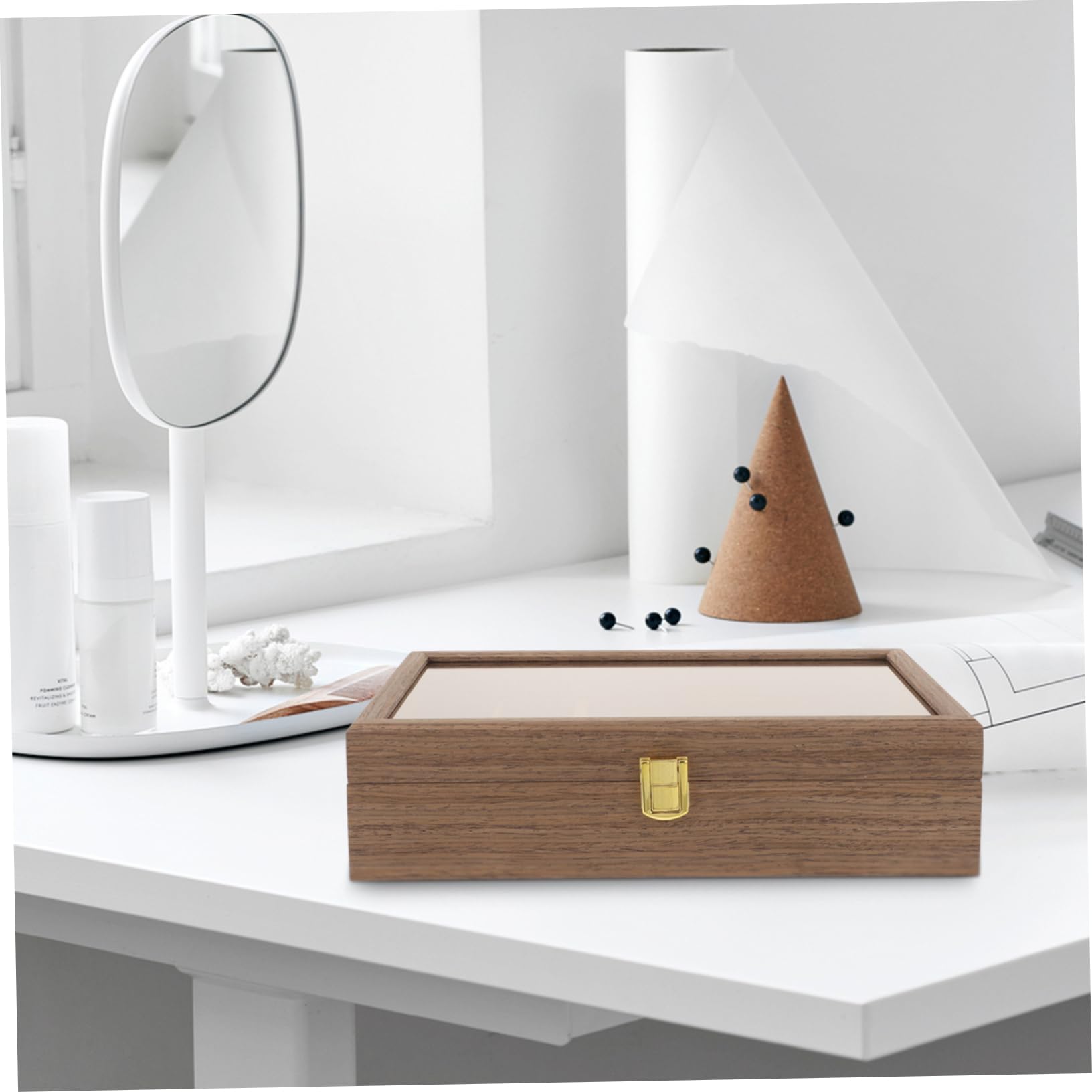 COLLBATH 1kawałek Organizer Biżuterię i Okulary Stylu Retro z Drewna Orzechowego Pojemnik Do Przechowywania Biżuterii i Okularów Praktyczny Biżuterię Elegancki Organizer i Akcesoria