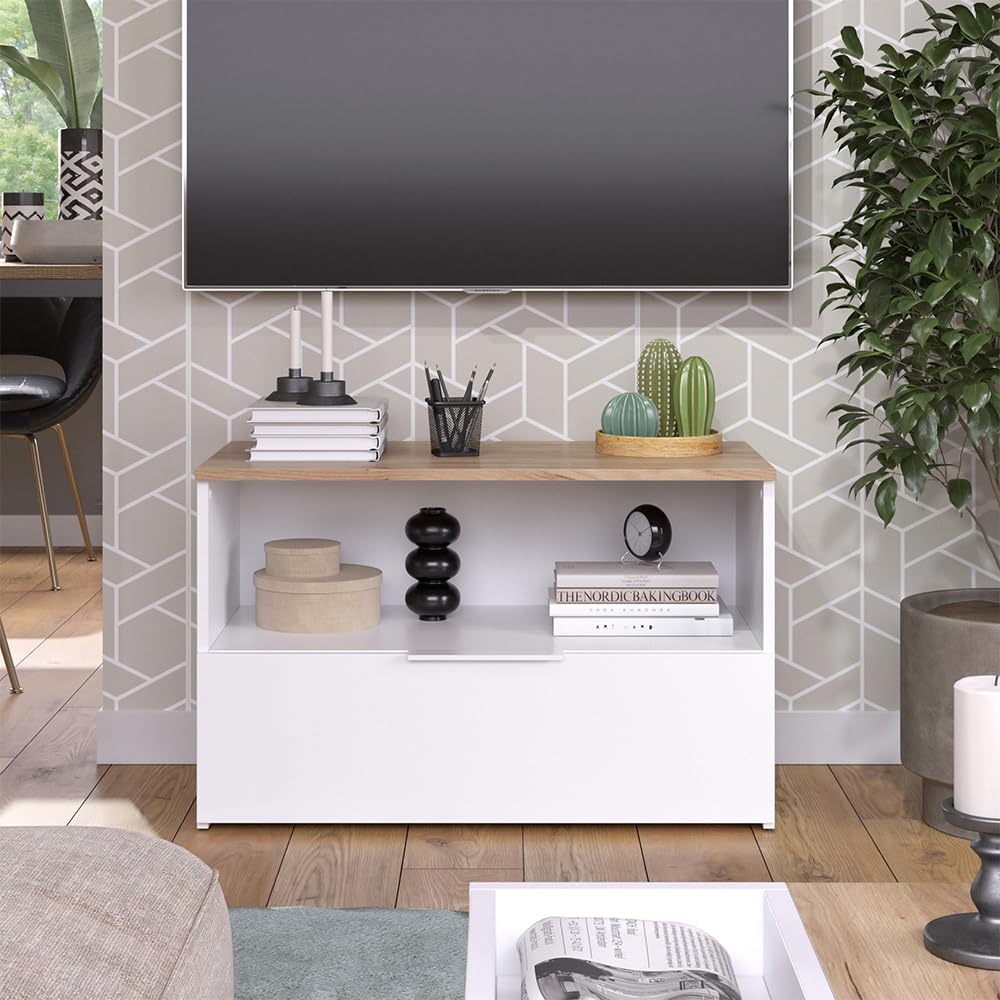 Vicco Credenza Wido, Bianco/Sonoma, 80 x 50 cm con 1 scomparto chiuso, adatto per la conservazione di oggetti domestici